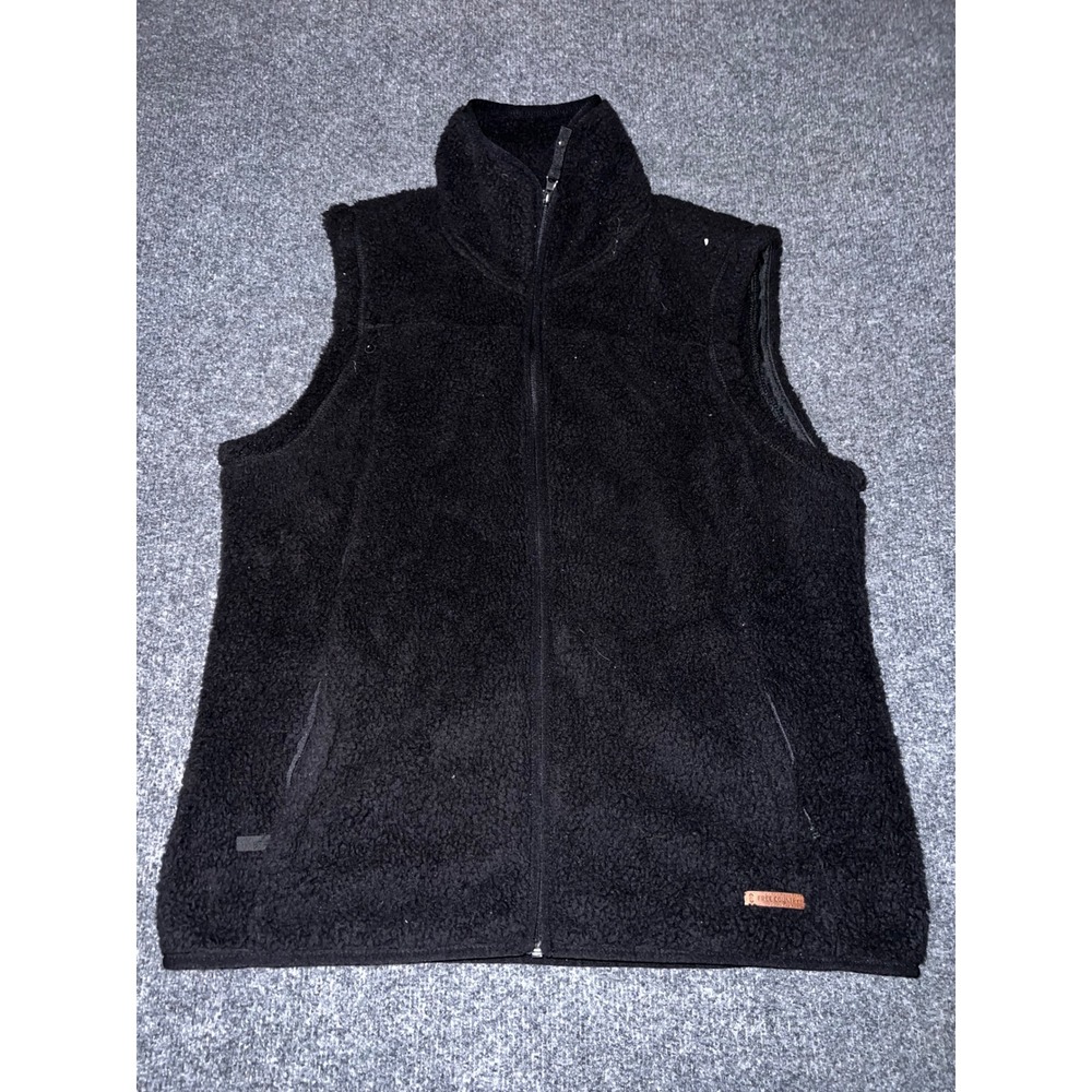Free Country Womens XL Black Sherpa Fleece Full Zip Vest Faux Fur Shell